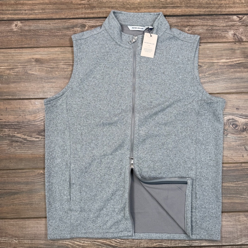 Peter Millar Mens Size Large Vest Gale Grey Crown Full Zip Heathered MS25K61 New
